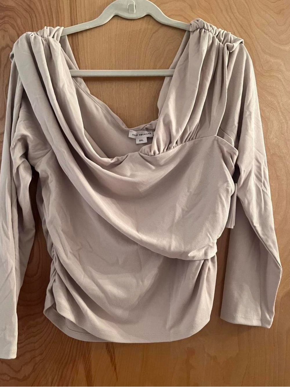 Good American Draped Long-Sleeve Top in Bone